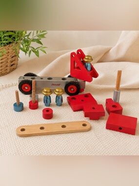 Janod Wooden Truck Construction Pull Toy Creative Montessori Learning STEM Wood‎